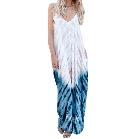 White/Blue Maxi Beach Maxi Plus Size 2X Bohemian Style Loose Fit Lounge Dres… - Picture 9 of 13